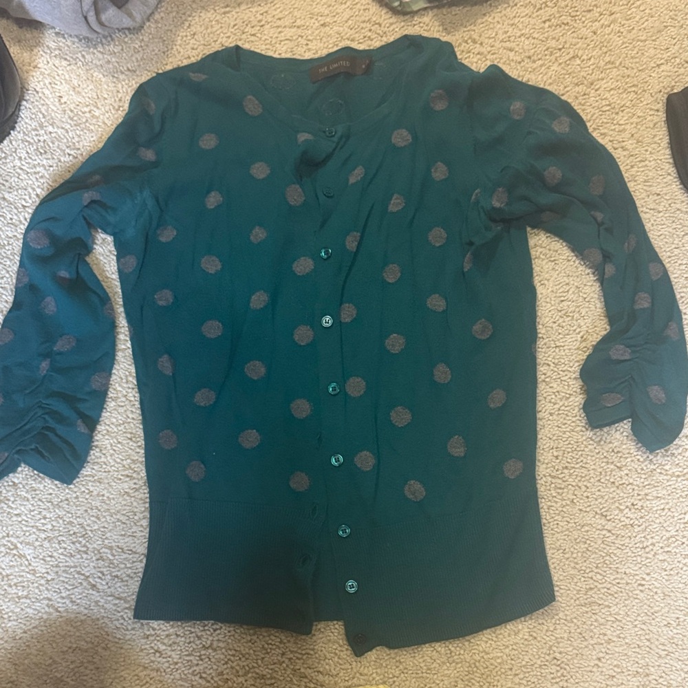 The Limited Teal and Gray Polka Dot Blouse
